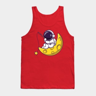 Astronaut Fishing Star On Moon Cartoon Tank Top